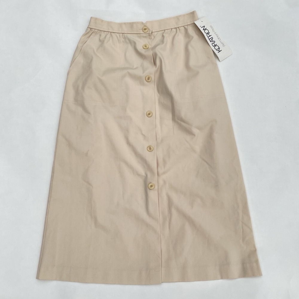 VTG Koret Elastic Waist Midi Button Up A-Line Skirt NEW NWT Cream Pockets USA‎